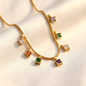 Divyoro <b>Gold</b> Plated Charm Necklace With Princess Cut Cubic Zirconia Square Stones <b>Snake</b> <b>Chain</b> Fashionable Design Daily Wear - Product Image 1