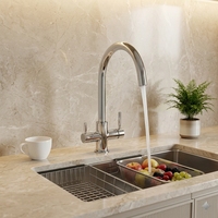 Robinet de cuisine en acier inoxydable 304 de qualité supérieure à double poignée, robinet de filtration d'eau RO à 3 voies