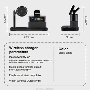 Chargeur sans fil rapide 15W avec lampe de nuit RGB et réveil numérique, station de charge sans fil magnétique pour téléphone portable - Product Image 3