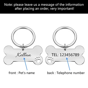 Etiqueta personalizada de hueso para perro, cadena para mascotas, acero inoxidable, sublimación, etiquetas de nombre de perro de metal, color blanco