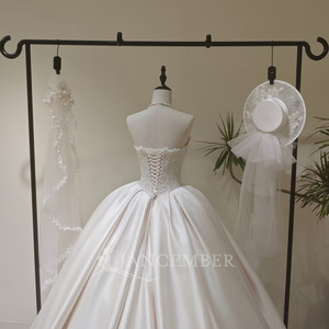 LY119 Modern <b>Vintage</b> Strapless Crystal Lace Floral Appliques Satin Women's Wedding <b>Ball</b> <b>Gown</b> Floor-Length Dress - Product Image 4