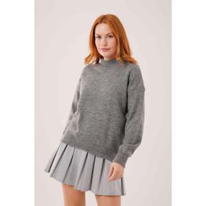 Pull en tricot anthracite minimaliste pour femme, col côtelé, 14 Gg, anti-boulochage, 320 grammes - Product Image 2