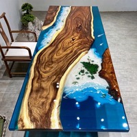 Table de salle à manger moderne de luxe en bois massif et résine époxy, table de cuisine en noyer et résine époxy pour restaurant