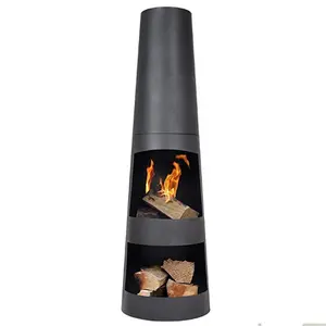 hot sell black steel fire pit chimenea with wood storage