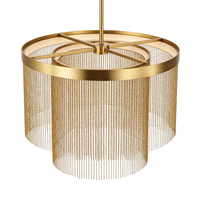 Lustre moderne élégant et luxueux à franges en laiton vieilli, luminaire suspendu LED pour villa, hôtel, salon