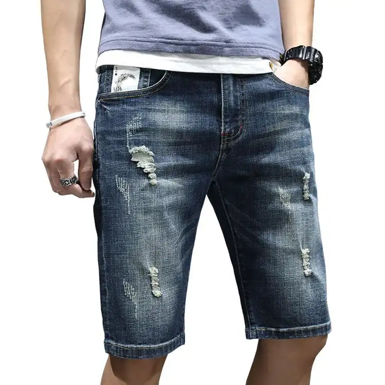 Pantaloncini di Jeans elasticizzati personalizzati all'ingrosso Pantalones Cortos Vaqueros Para Hombre Summer Damage Jeans corti per uomo