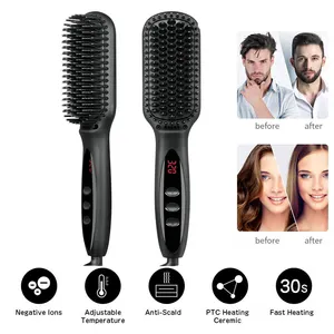 LED-Bildschirm 3-in-1 multifunktionale Haar-Bartbürste Kamm Frisörtrockner Glätter für Herren Styler Haarpflege