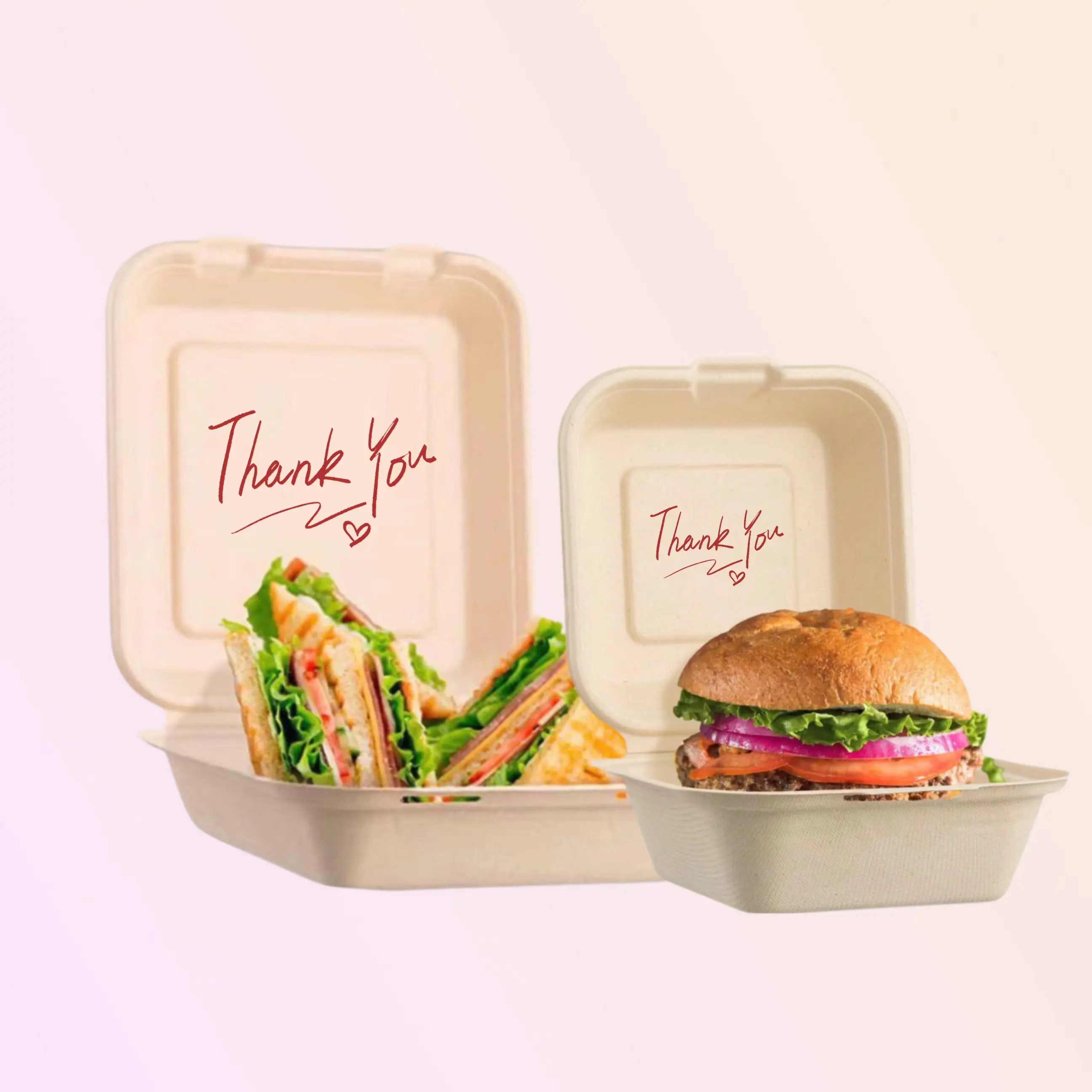 Bagassa personalizzata canna da zucchero usa e getta compostabile cibo per andare contenitore per torte sandwich scatola piccole scatole di cibo da asporto