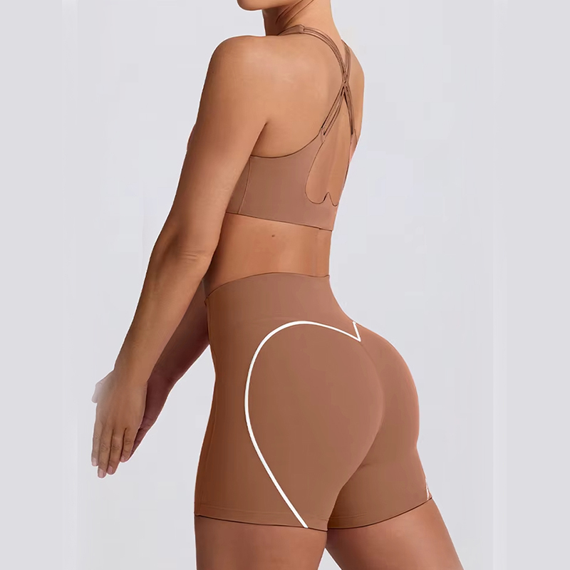 2026 Hot Sale Nylon Spandex Yoga Set Women Cross Back Sports Bra High Waist Scrunch Butt Quick Dry for Summer Gym Fitness