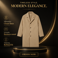 Manteau trench mi-long à revers cranté kaki pour homme