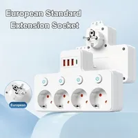 Nouvelle multiprise standard européenne avec 3 prises CA, 3 ports USB + 1 port Type-C à charge rapide, prise murale avec interrupteur indépendant