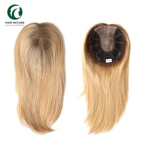 TP18 Diskon Besar Rambut Manusia Wanita Rambut Palsu 14 ''Rambut Mono Top Topper untuk Wanita Wig Klip Di Bagian Atas 120% Kepadatan Rambut Lurus
