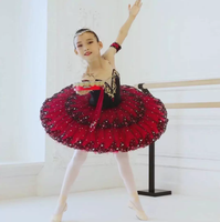 Robe de tutu de ballet professionnelle rouge et noire pour filles, décorée de strass, en tulle superposé, costume de danse pour enfants pour compétitions et spectacles