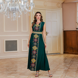 Oem Sang Trọng Hồi Giáo Buổi Tối Ăn Mặc Thêu Cardigan Abaya Hồi Giáo Ăn Mặc Hai Mảnh Đặt Kaftan Dresses Phụ Nữ Hồi Giáo Quần Áo - Product Image 4