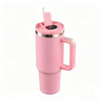 Gobelet isotherme en acier inoxydable de 40 oz avec poignée et paille, tasse de voiture pour boissons chaudes et froides, mug de voyage anti-fuite, cadeau motif floral