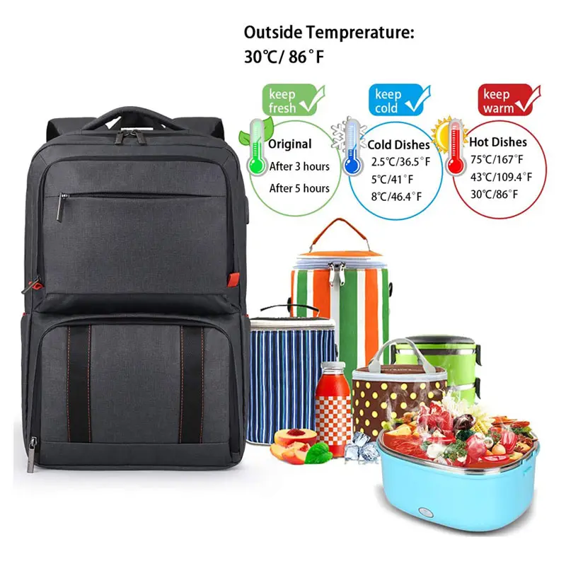Outdoor Travel Picnic Food Storage Tote Insulated Lunch Box Bookbag Custom Thermal Cooler Bag Backpack With Usb