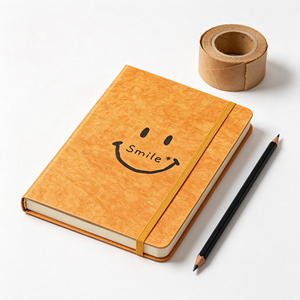 สมุดโน้ตพิมพ์ลายยิ้มสีส้มสไตล์วินเทจ สมุดบันทึกปกแข็งพร้อมแถบยางยืดสำหรับเขียนและวางแผน - Product Image 3