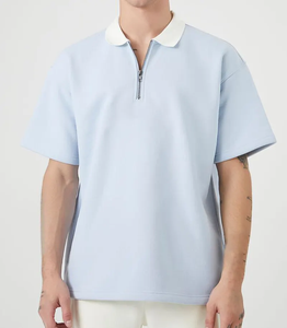 เสื้อโปโลผู้ชายแบบซิปครึ่งตัว คอตัดสีฟ้าอ่อน ทรงโอเวอร์ไซส์ สไตล์ลำลอง ขายส่ง พร้อมจัดส่งจำนวนมากอย่างรวดเร็ว - Product Image 1