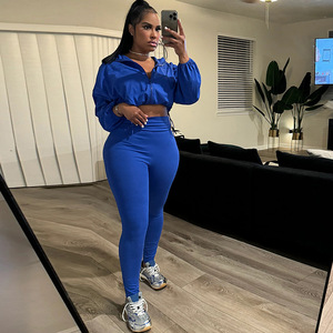 <span class=keywords><strong>Tuta</strong></span> Sportiva Casual in 8 Colori, Due Pezzi con Cardigan a Maniche Lunghe, Top Corto e <span class=keywords><strong>Leggings</strong></span> a Vita Alta - Product Image 6