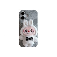 Étui de téléphone en TPU anti-chute en peluche de soie avec support pour iPhone 11 12 16 Pro Max, étui de téléphone portable avec personnage de dessin animé mignon