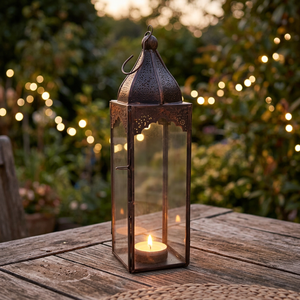 AK Brass Modern Decorative Metal Traditional Designer Metal Glass Long Lantern <b>Tealight</b> <b>Candle</b> <b>Holder</b> For Decor - Product Image 1