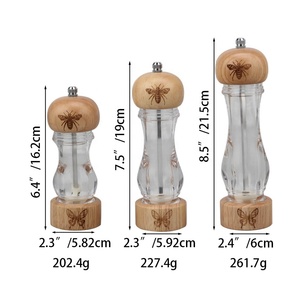 Juego manual de molinillo de sal y pimienta con cuerpo de madera y vidrio - Product Image 6