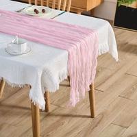 Chemin de table en gaze de coton premium, style bohème, rustique, froissé, en fil de Bali, pour décoration de mariage, banquet, fête 90x300cm