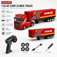 Camion de transport télécommandé 2,4G à l'échelle 1:64 avec remorque porte-conteneurs, lumières, son et chargement détachable – Jouet pour enfants