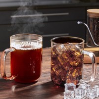 Juego de Tazas de Café de Vidrio Transparente de 20 oz, Taza de Té de Borosilicato Resistente al Calor con Asa para Bebidas Calientes y Frías