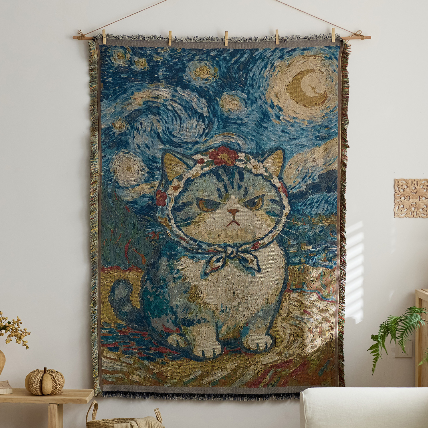 Petit chat Van Gogh bleu