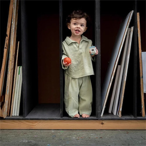 Primavera e Verão Estilo Americano Europeu Crianças Pijamas Casa Roupas Bebê Terno Puro Algodão Ar-Condicionado Conjunto De Roupas - Product Image 2