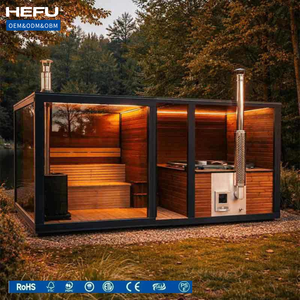 Sauna e Vasca Idromassaggio da Esterno con Sistema di Riscaldamento <span class=keywords><strong>a</strong></span> <span class=keywords><strong>Legna</strong></span>, Interni in Legno Premium, Design <span class=keywords><strong>a</strong></span> Doppia Sezione con Vetrata Frontale - Product Image 1