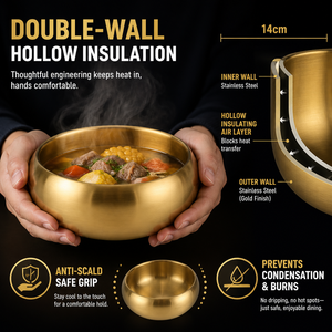 Tazón de Sopa Redondo de Doble Pared de Acero Inoxidable SUS304 de Grado Alimenticio con Recubrimiento PVD en Oro Titanio para Restaurantes de Barbacoa Coreana, Juego de Vajilla - Product Image 2