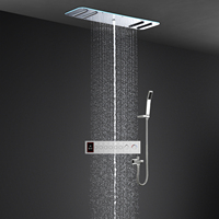 Système de douche encastré haut de gamme, colonne de douche minimaliste avec jets pluie et cascade, mitigeur en laiton massif, robinet thermostatique, douche dissimulée