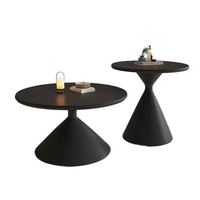 Table basse ronde moderne nordique avec plateau en bois et base conique en métal noir, table d'appoint pour salon, vente en gros pour hôtel