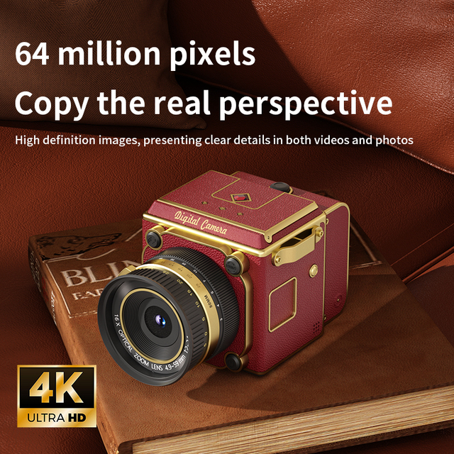 2026 Retro Digital Camera 4K Portable Mini CCD Camera Atmosphere Ornament Photo Recording 64MP Digital Camera 4K