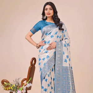 Saris de lino auténticos de moda directos de fábrica para fiestas casuales de verano e invierno estampados modernos ropa india y paquistaní - Product Image 1
