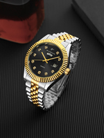Montre à quartz classique et élégante en acier inoxydable pour senior avec affichage complet du calendrier et du jour de la semaine, chronographe
