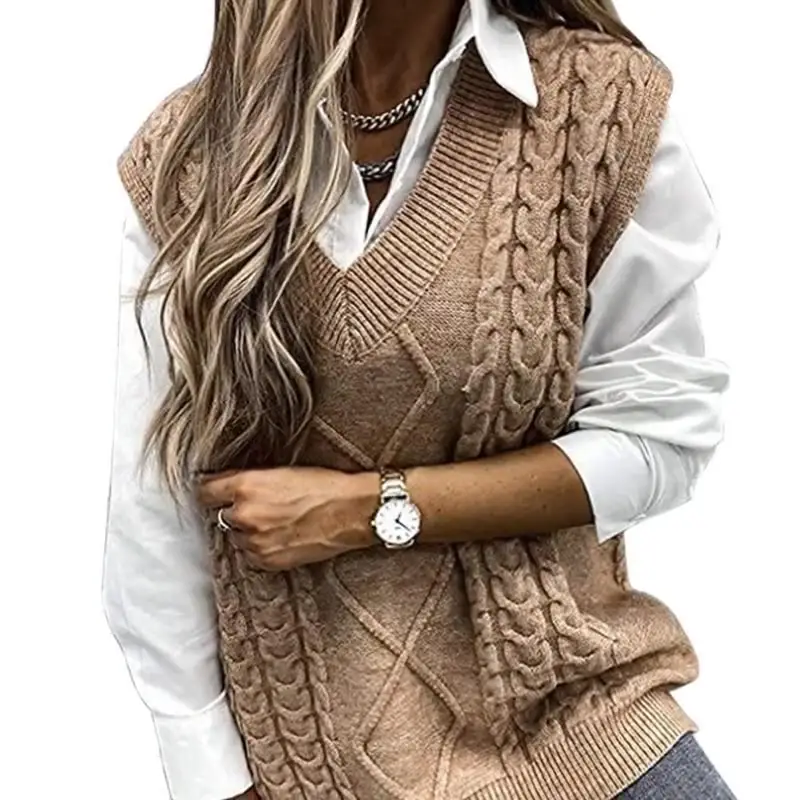 Женский Свитер оверсайз с V-образным вырезом, без рукавов, однотонный Свободный пуловер, свитер