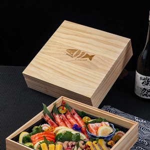 Boîte à <span class=keywords><strong>sushi</strong></span> et sashimi carrée en bois avec couvercle, plateau de service bento en bois de qualité alimentaire pour restaurants japonais et plats à emporter - Product Image 4