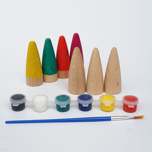 Blocs de construction coniques en bois de hêtre massif style Ins, peints à la main, DIY, avec plateau à grille ouverte, jouets pour la maternelle, ornements à graver - Product Image 1