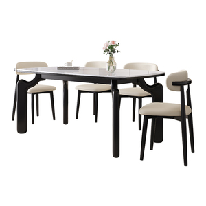 Hiện đại cổ điển rắn tre bàn ăn ghế đặt ánh sáng sang trọng hình chữ nhật Kem đá tấm nối dài màu đen nhà khách sạn - Product Image 5