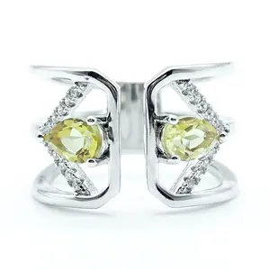 Mewah Kuning Topaz Gemstone Harga Emas Putih Cincin Desain untuk Pasangan