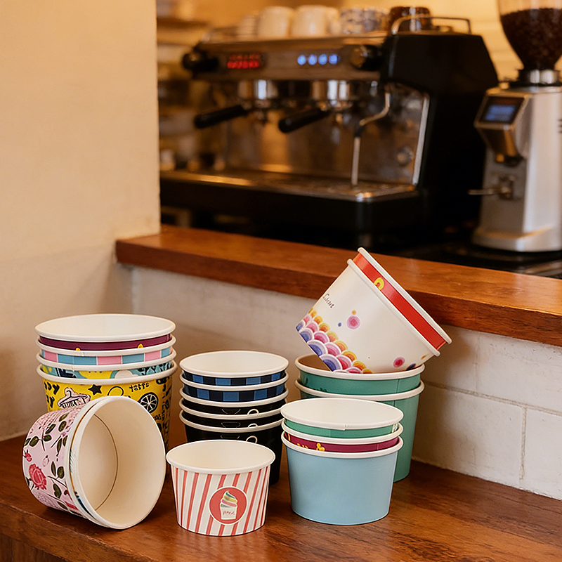Custom Logo Printed Eco-Friendly Food Grade Disposable Single Wall Paper Ice Cream Cups & Bowls 5oz-32oz with Lid