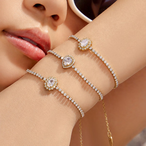 Gold Plated <b>Crystal</b> Chain <b>Bracelet</b> For Women Classic Jewelry With Rhinestone Bezel Setting Wedding Style - Product Image 2