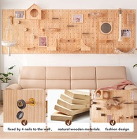 Structure murale d'escalade pour chat en bois massif, design classique de luxe, sans perçage, durable et écologique, 4+ niveaux avec trampoline intégré