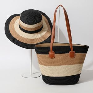 Wholesale Summer Beach Bag <b>Hat</b> Set Handmade Large Straw Tote Bag Women <b>Holiday</b> Seaside Beach Tote Bag <b>Hat</b> Set - Product Image 5