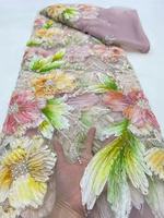 Tissu en dentelle perlée 3D à fleurs coréennes pour robes de soirée