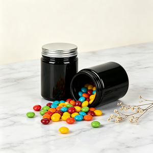 250Ml Black Opaque <b>Glass</b> Bottle Food Grade <b>Container</b> For Candy Gummy And Fish Oil Softgel Packaging - Product Image 1