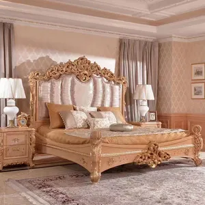 Meubles de chambre à coucher de Style italien, ensemble de meubles de chambre à coucher de luxe, lit King Size avec sculpture sur bois